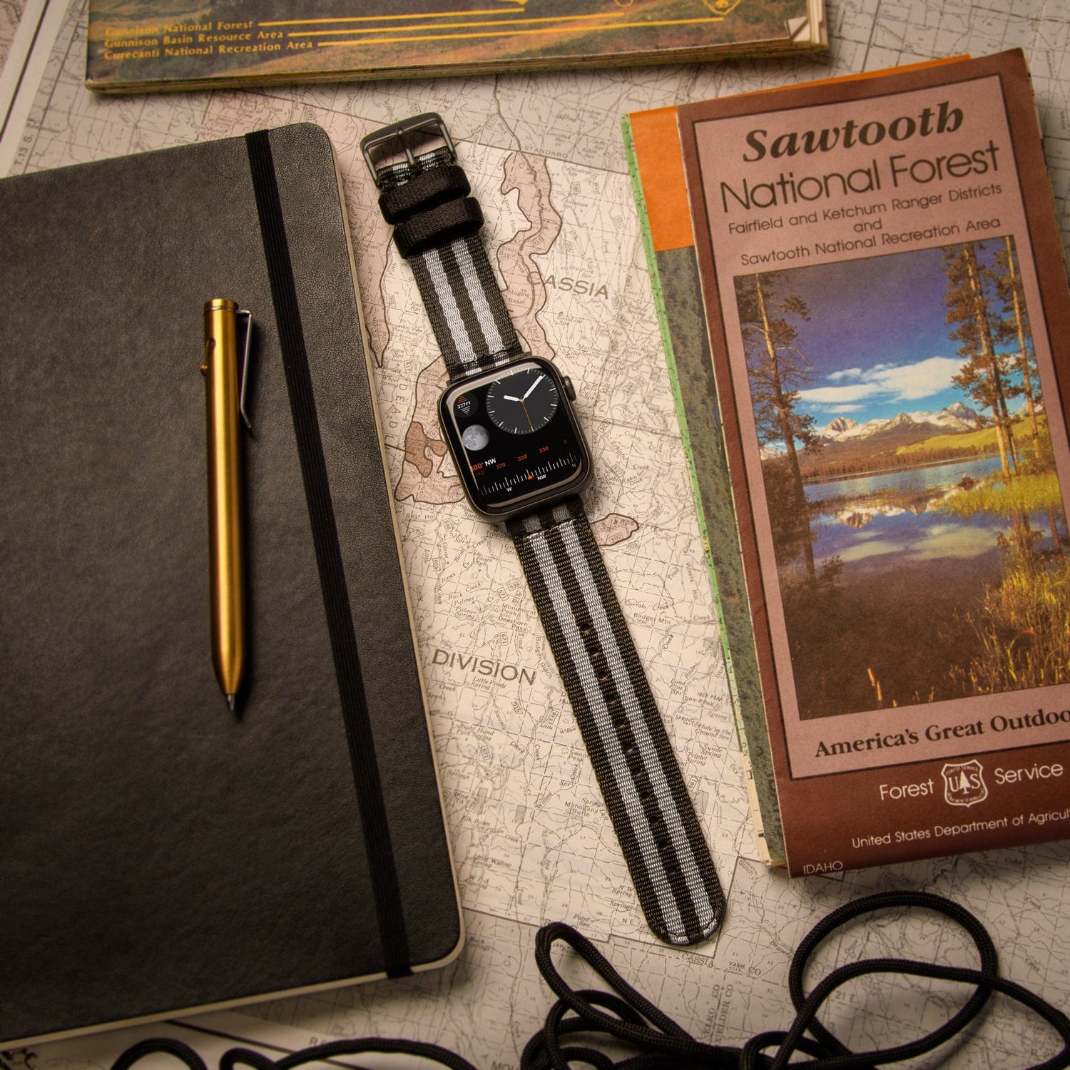 Apple Watch Seat Belt Nylon Watch Band - Black and Gray (James Bond)/Gray - Image 2