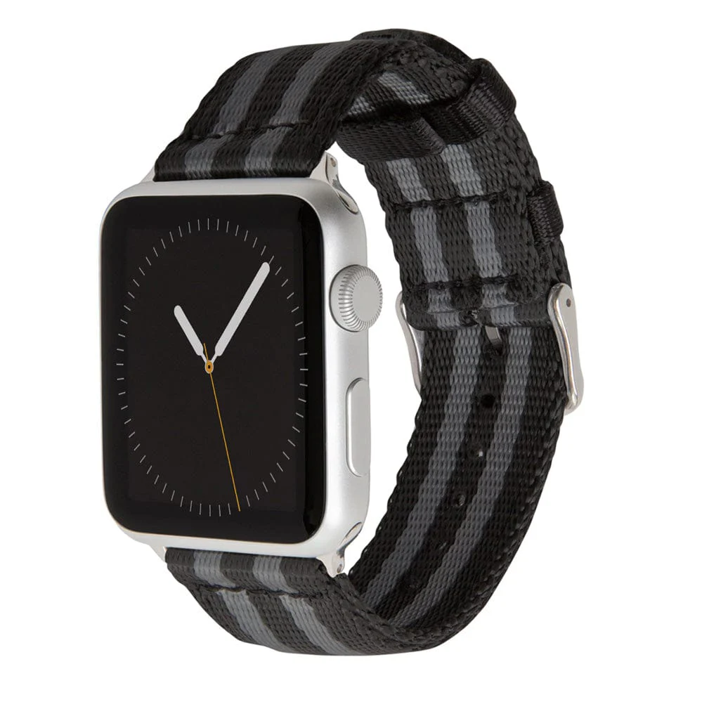Apple Watch Seat Belt Nylon Watch Band - Black and Gray (James Bond)/Stainless
