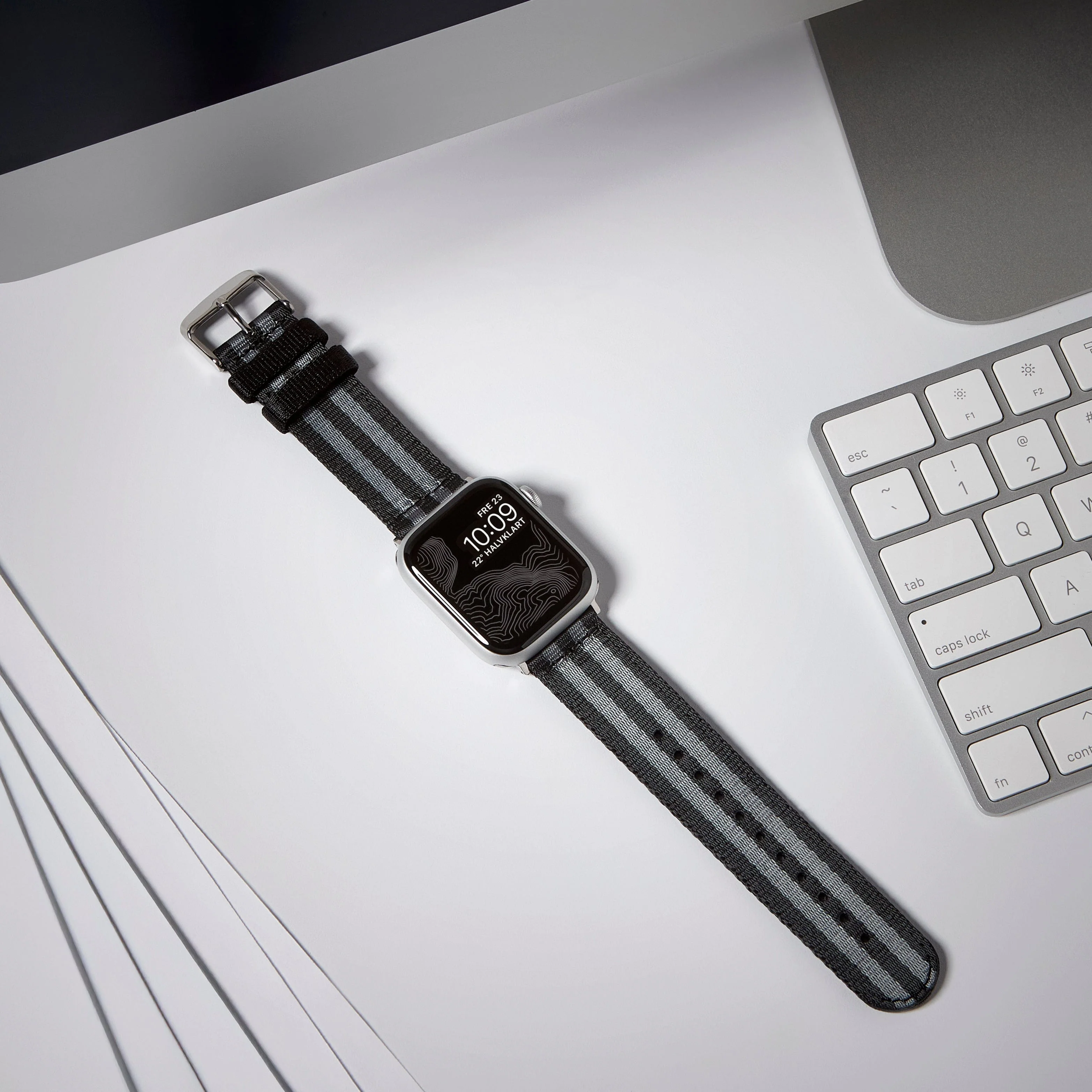 Apple Watch Seat Belt Nylon Watch Band - Black and Gray (James Bond)/Stainless - Image 2