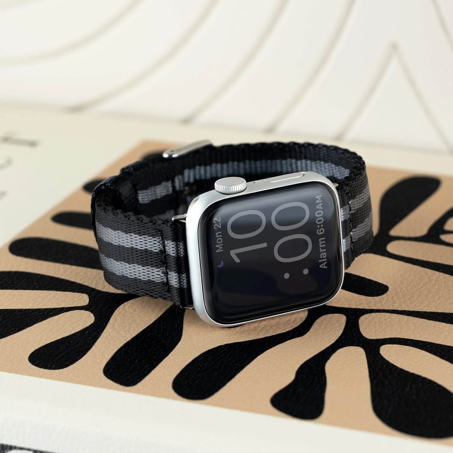 Apple Watch Seat Belt Nylon Watch Band - Black and Gray (James Bond)/Stainless - Image 3