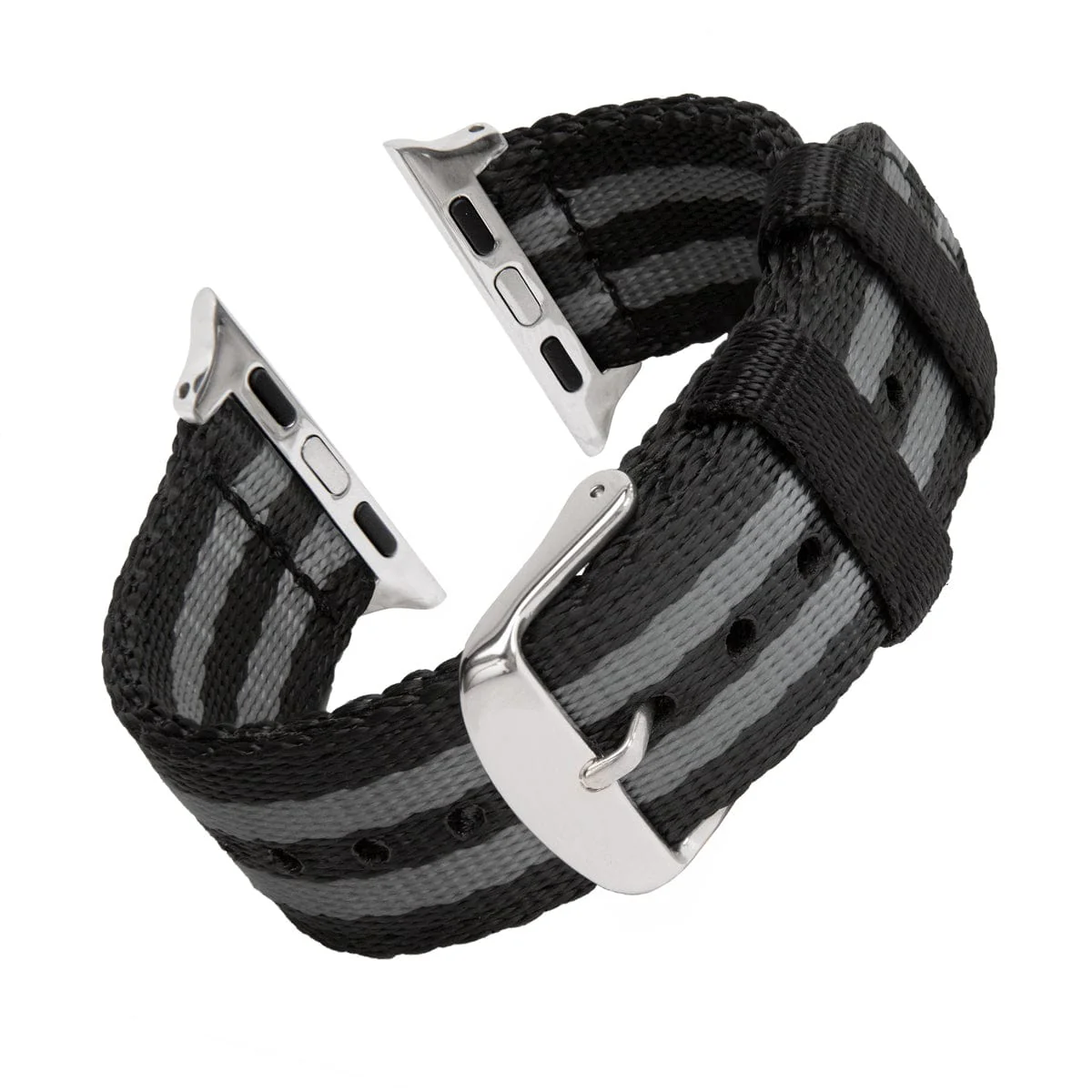 Apple Watch Seat Belt Nylon Watch Band - Black and Gray (James Bond)/Stainless - Image 4