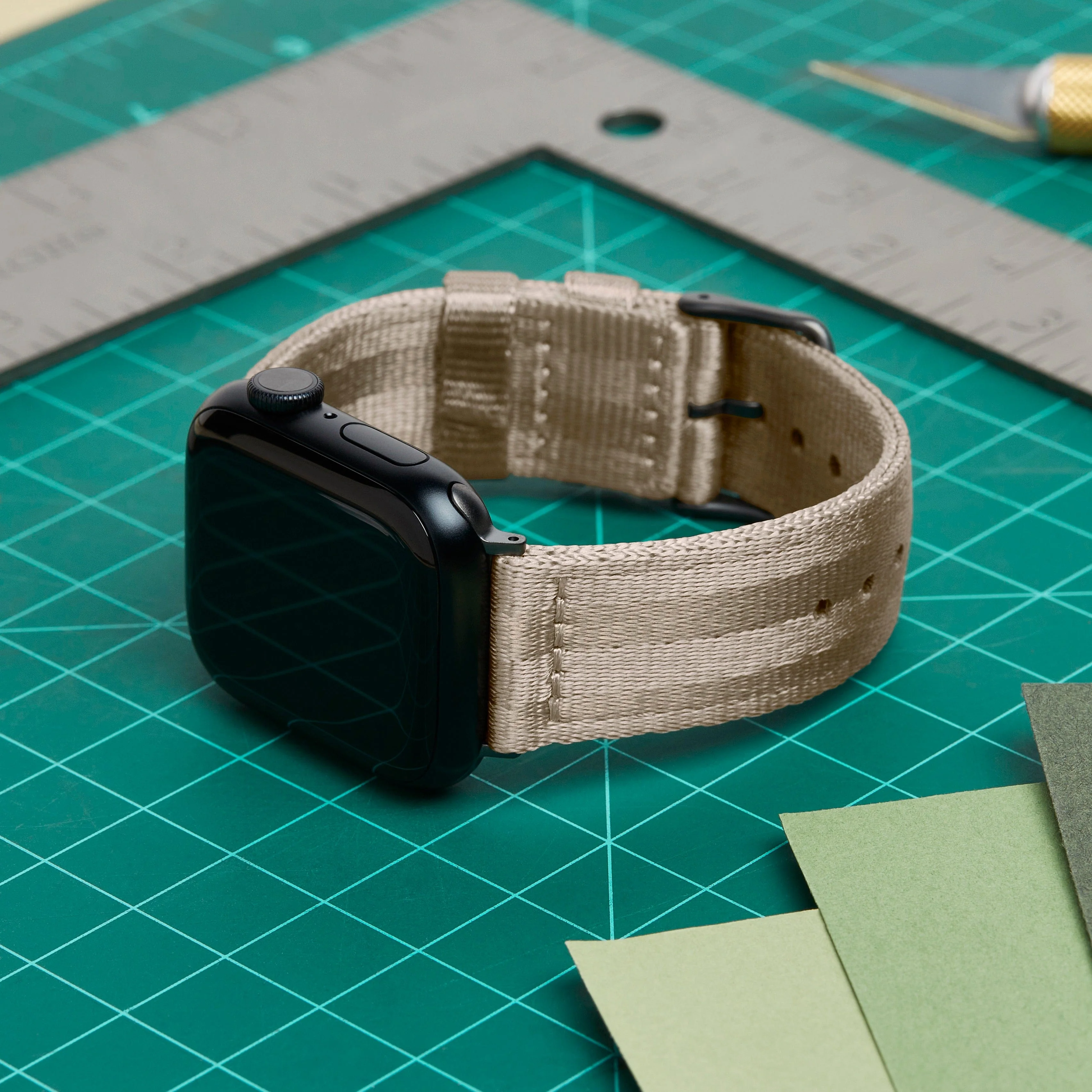 Apple Watch Seat Belt Nylon Watch Band - Khaki/Gray - Image 3