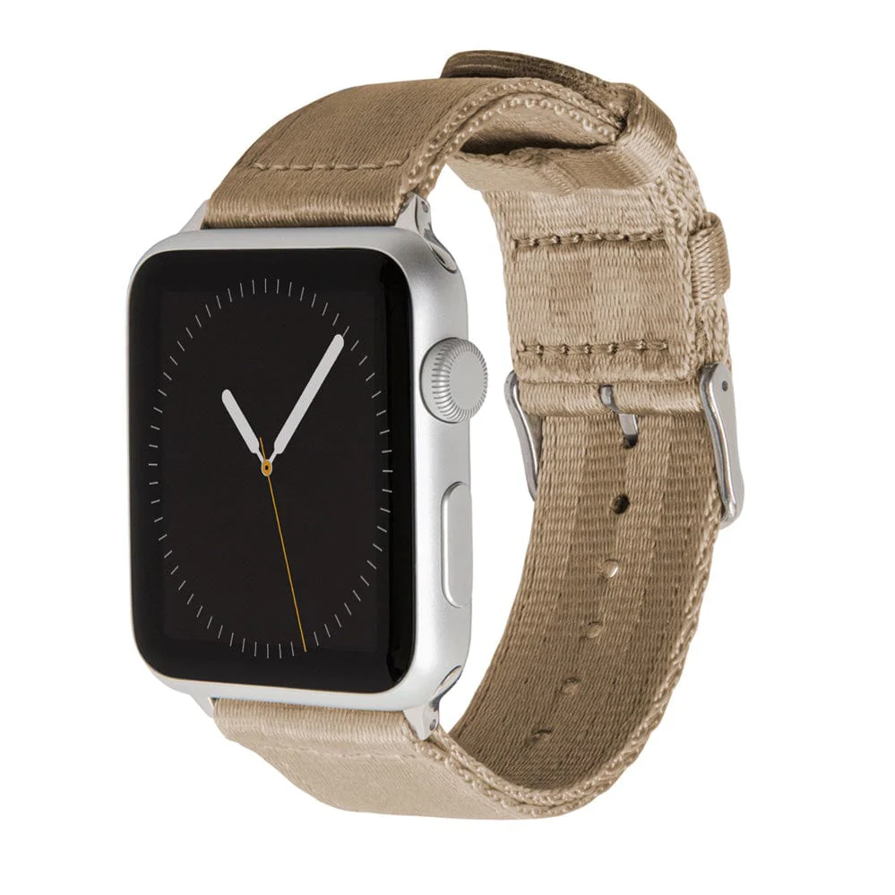 Apple Watch Seat Belt Nylon Watch Band - Khaki/Stainless