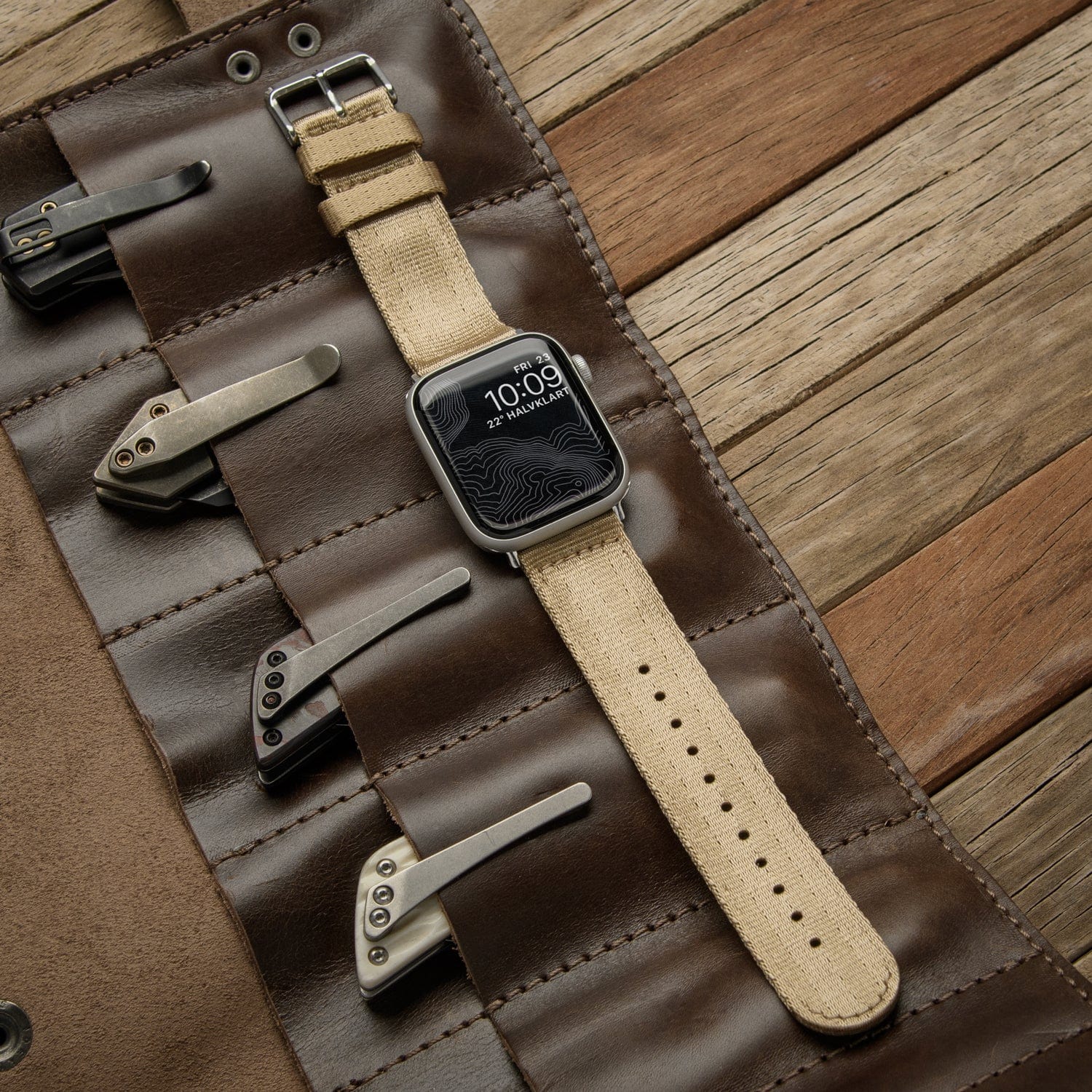 Apple Watch Seat Belt Nylon Watch Band - Khaki/Stainless - Image 3