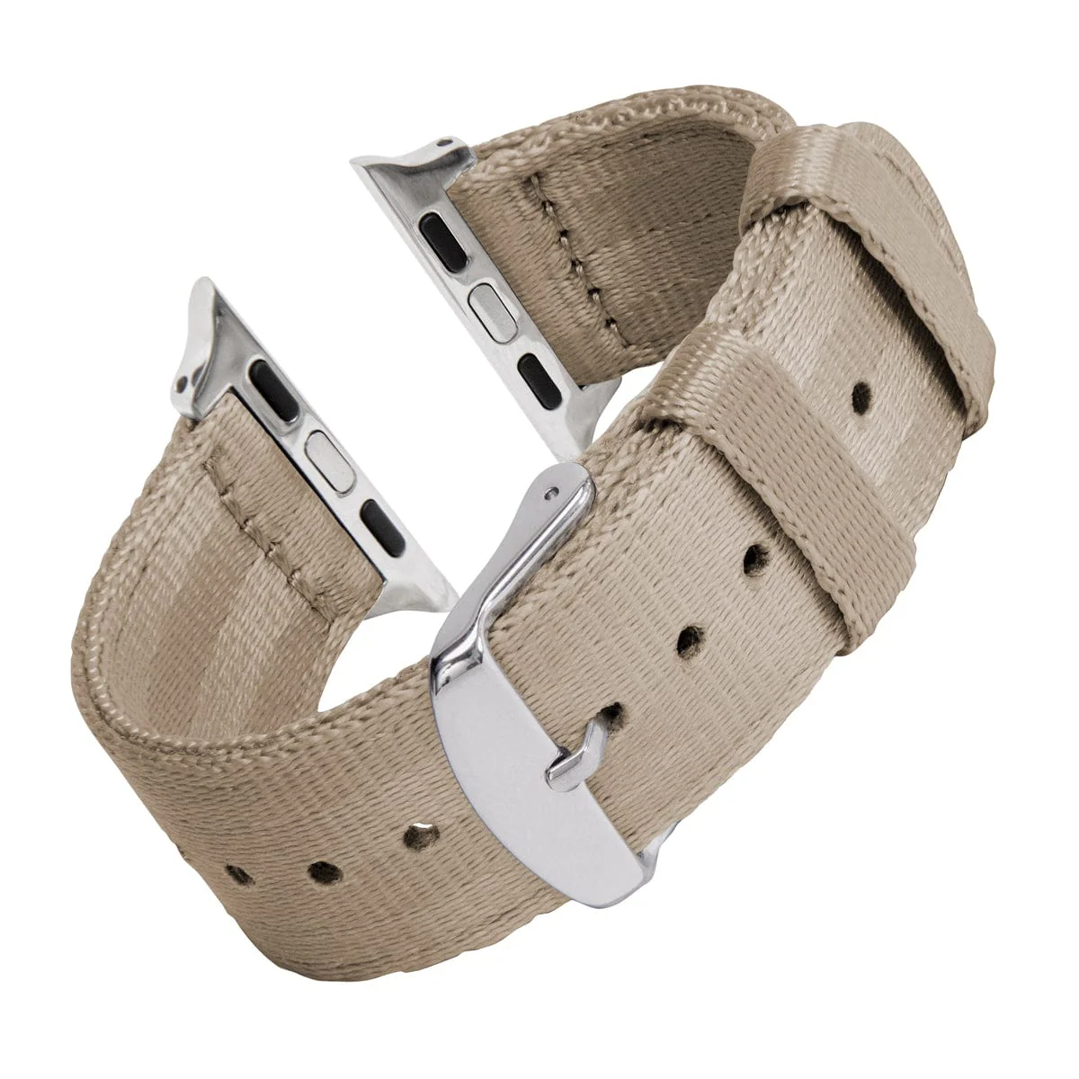 Apple Watch Seat Belt Nylon Watch Band - Khaki/Stainless - Image 4
