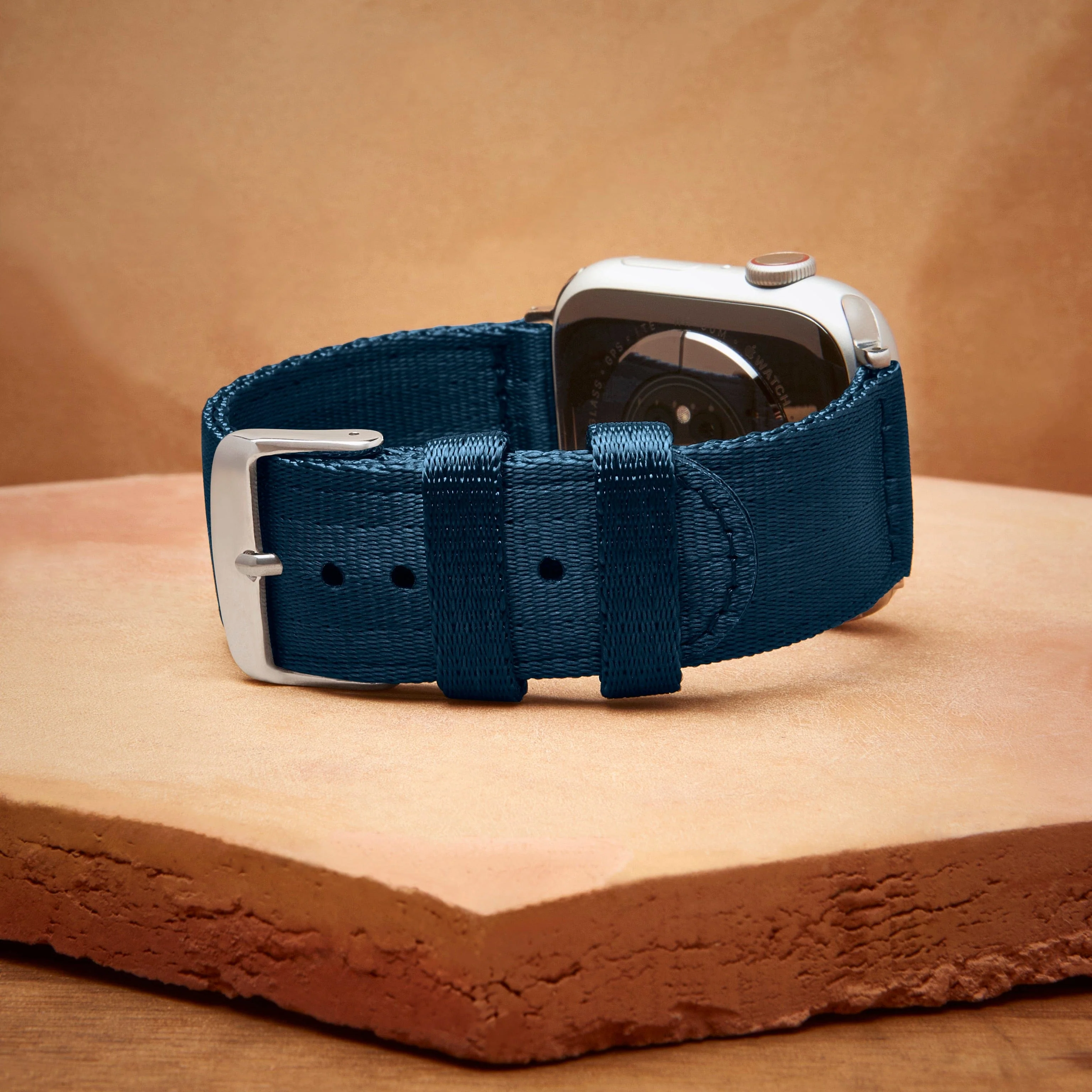 Apple Watch Seat Belt Nylon Watch Band - Navy/Stainless - Image 2