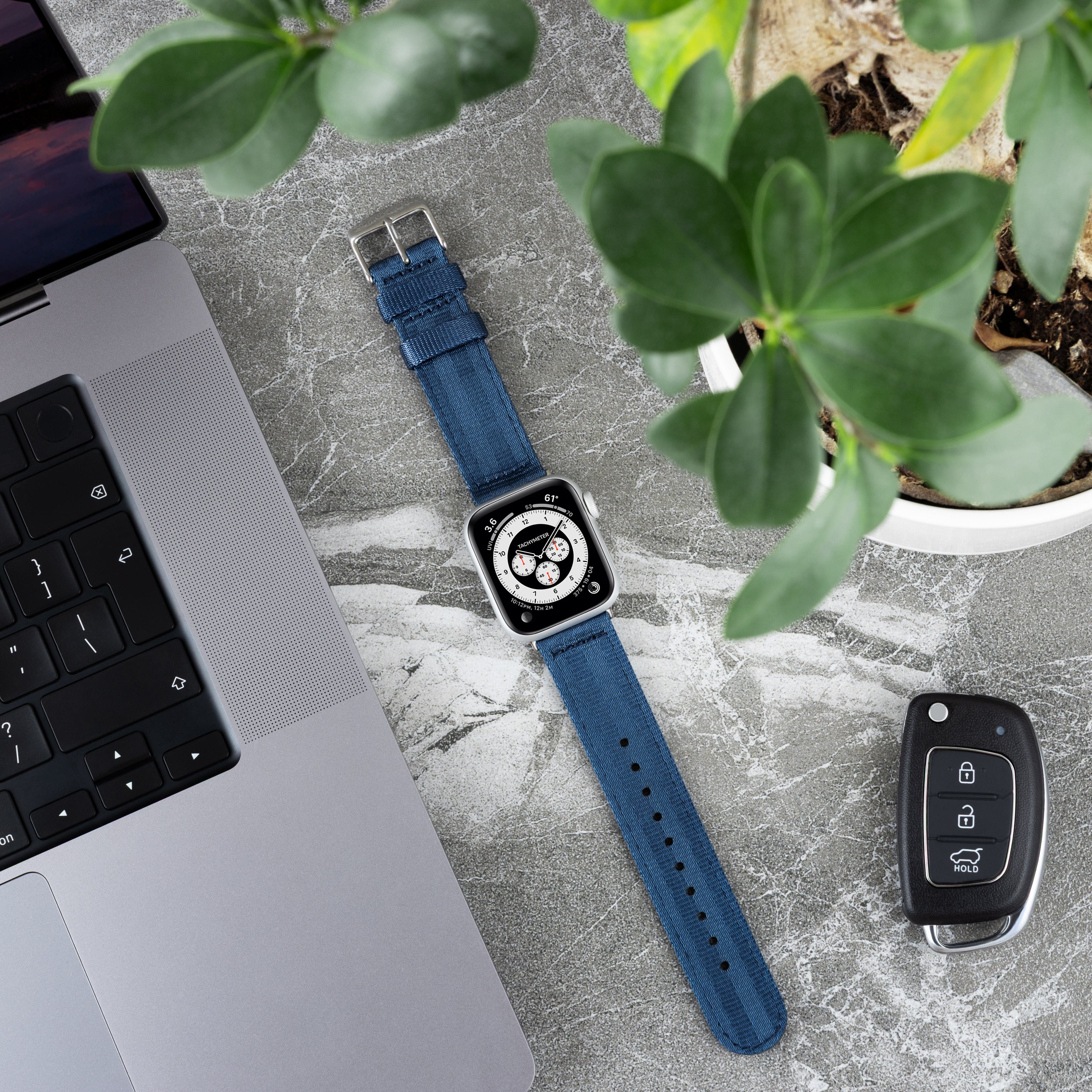 Apple Watch Seat Belt Nylon Watch Band - Navy/Stainless - Image 3
