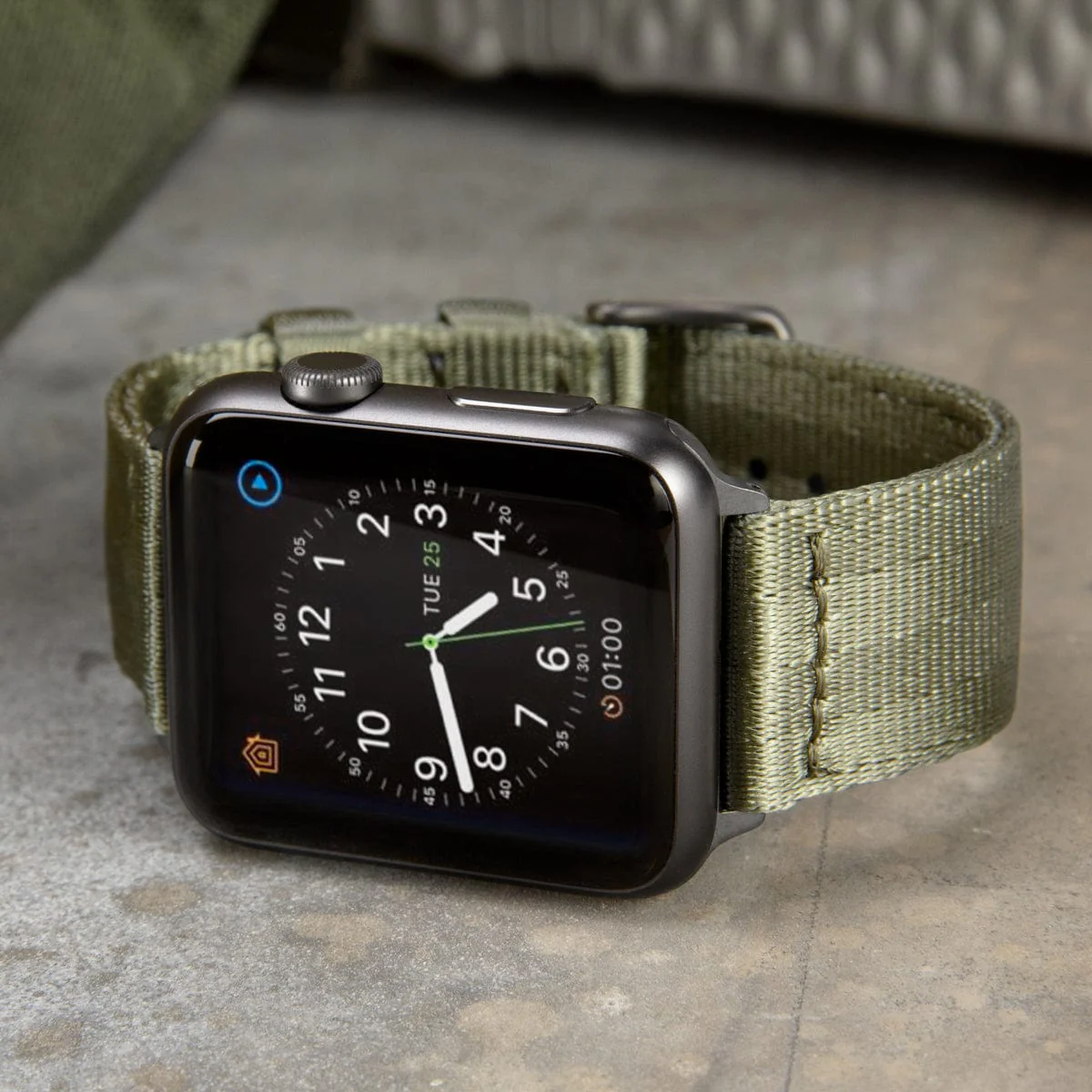 Apple Watch Seat Belt Nylon Watch Band - Olive/Gray - Image 3