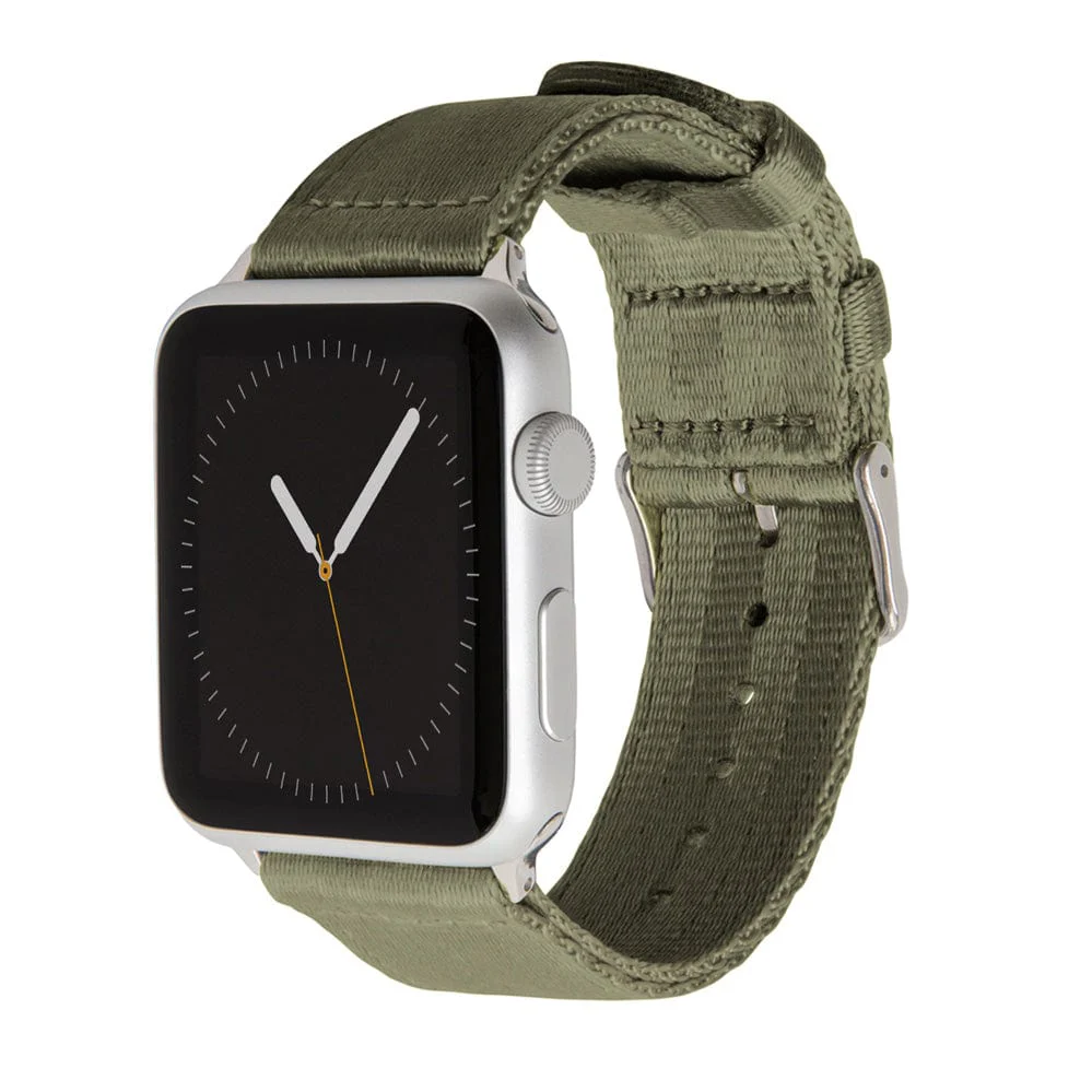 Apple Watch Seat Belt Nylon Watch Band - Olive/Stainless