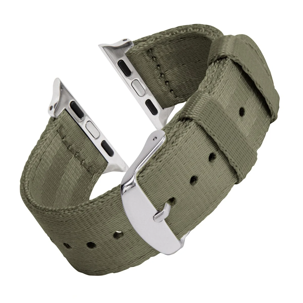 Apple Watch Seat Belt Nylon Watch Band - Olive/Stainless - Image 4