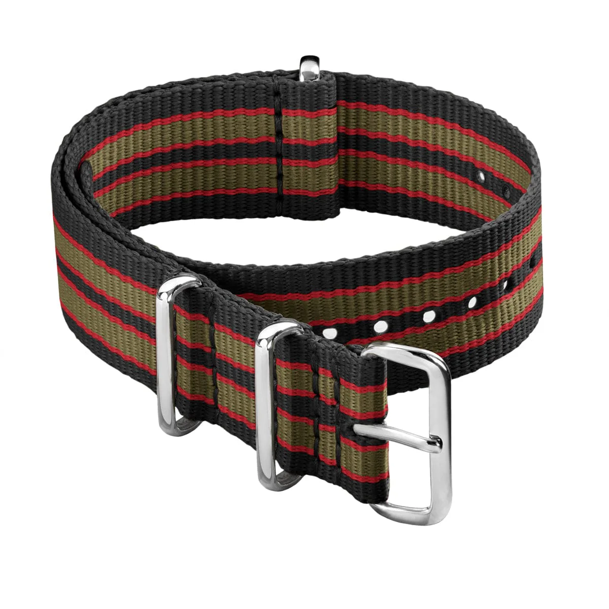 Classic Military Style Nylon Watch Band - Black/Red/Green (Vintage Bond)