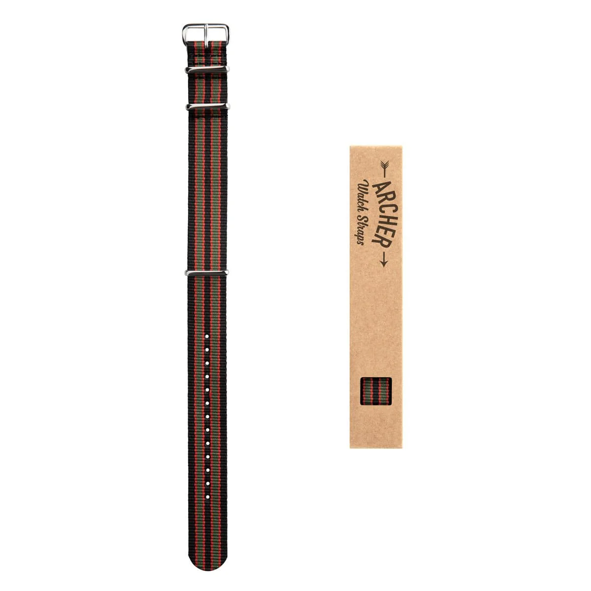 Classic Military Style Nylon Watch Band - Black/Red/Green (Vintage Bond) - Image 4