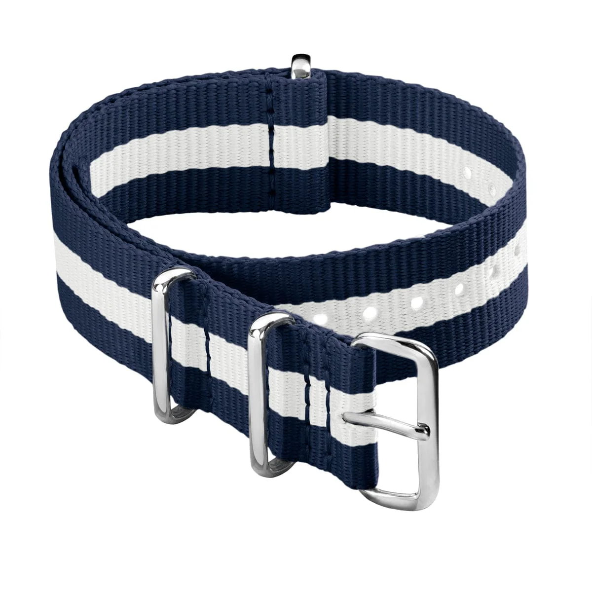 Classic Military Style Nylon Watch Band - Navy/White
