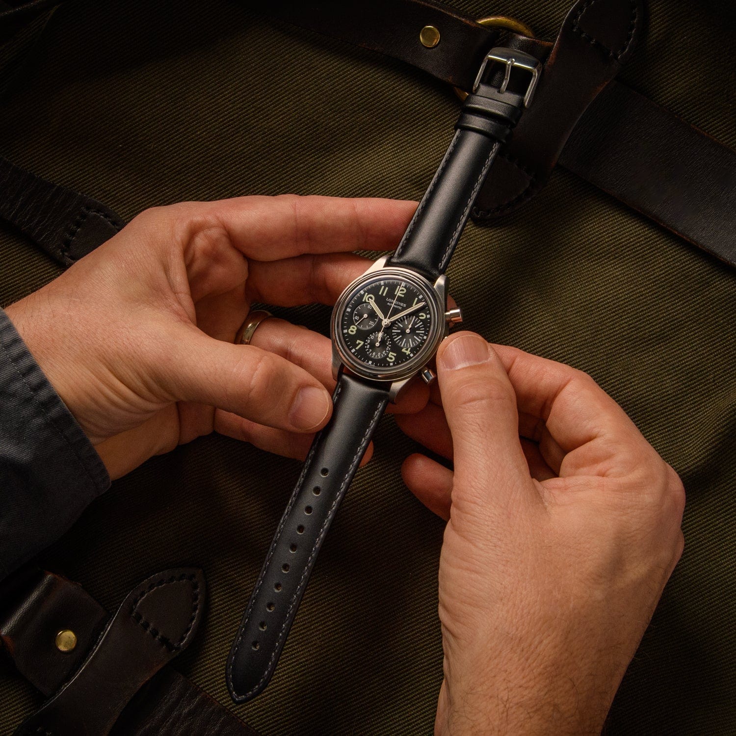 Quick Release Leather Watch Band - Black/Matched - Image 2