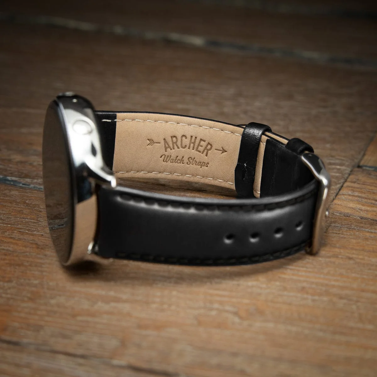 Quick Release Leather Watch Band - Black/Matched - Image 3
