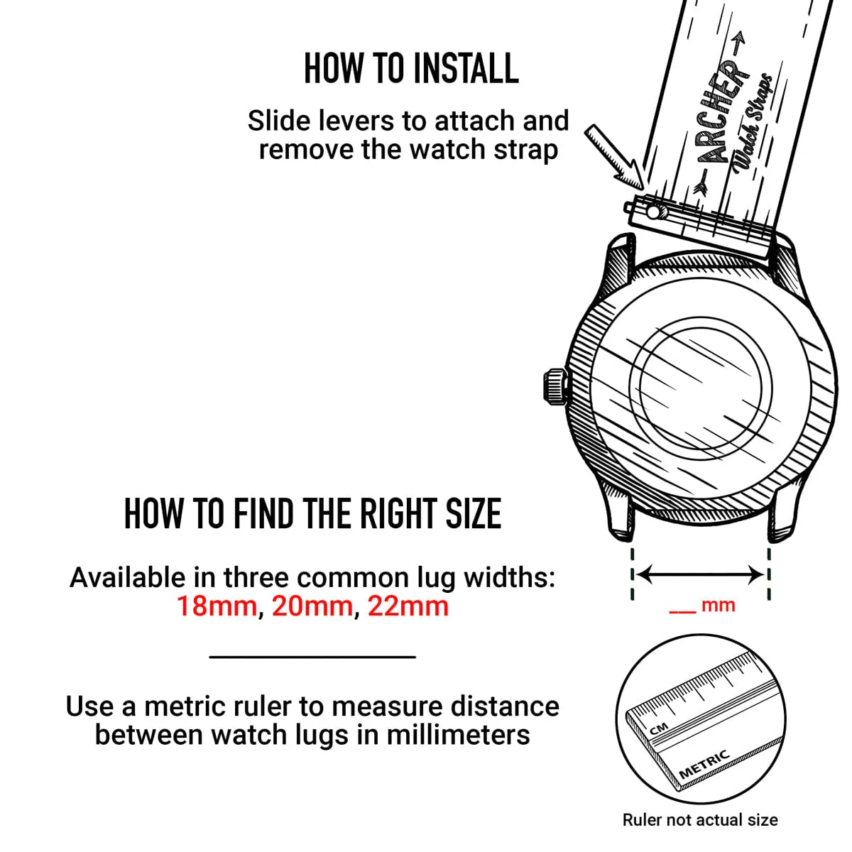 Quick Release Leather Watch Band - Black/Matched - Image 4