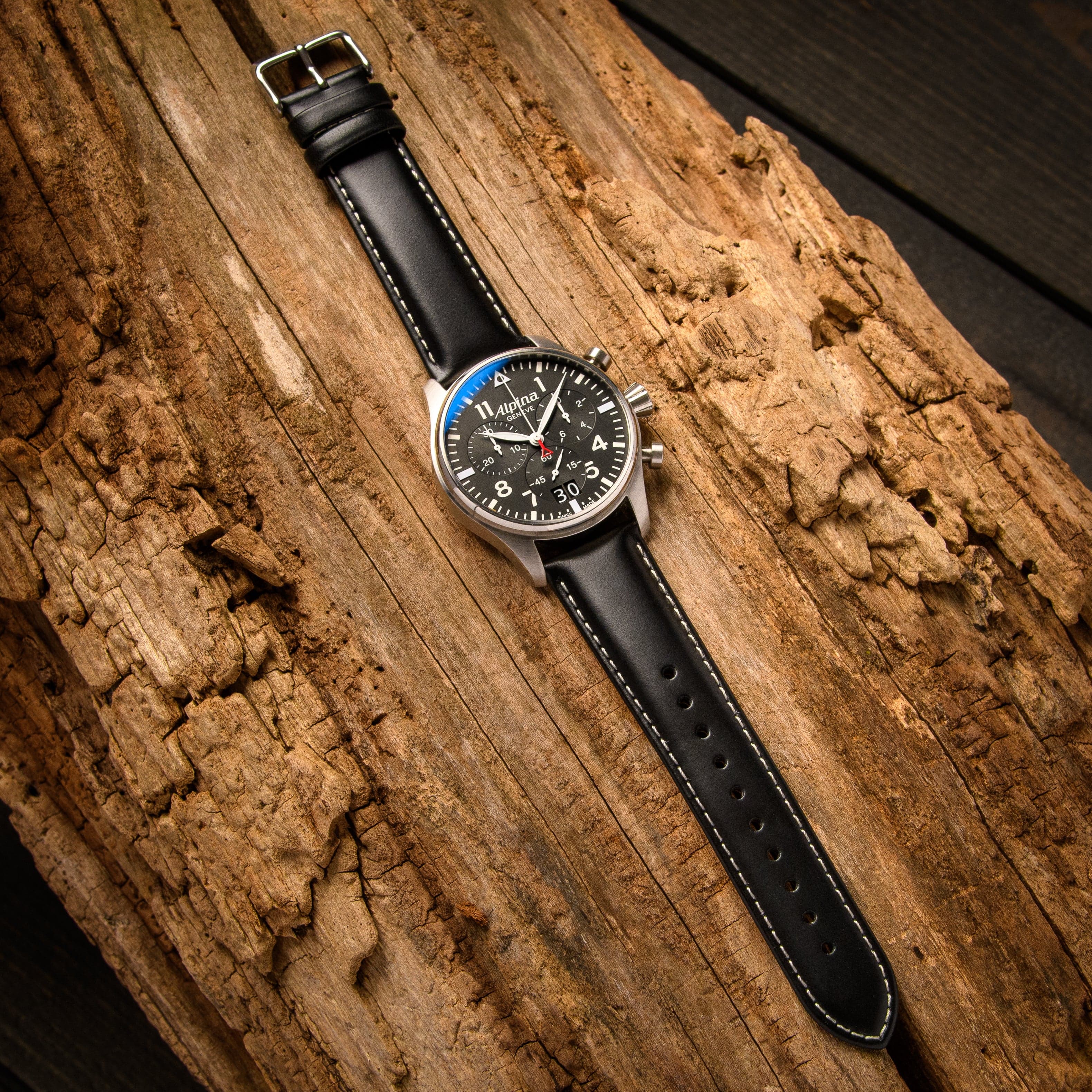Quick Release Leather Watch Band - Black/Natural - Image 3