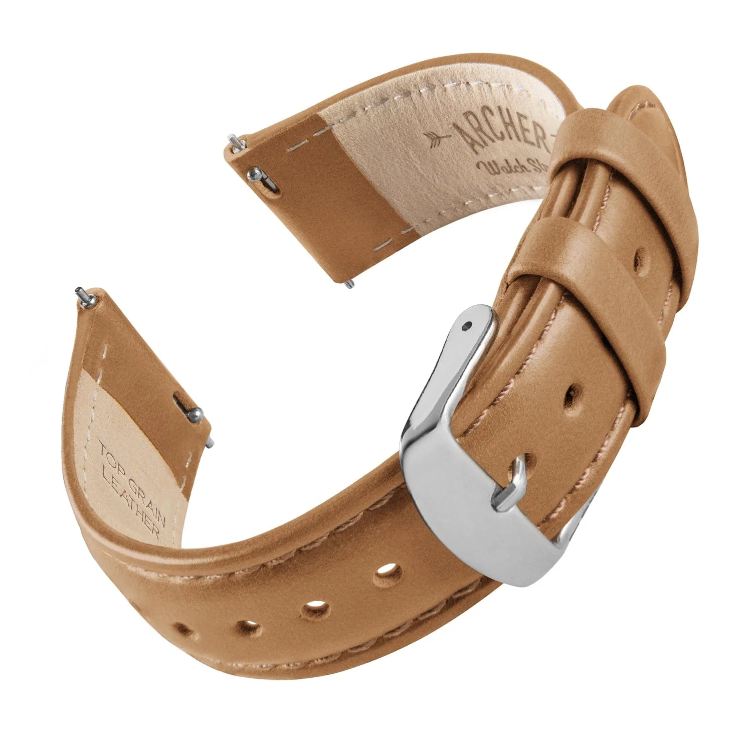Quick Release Leather Watch Band - Camel Tan/Matched