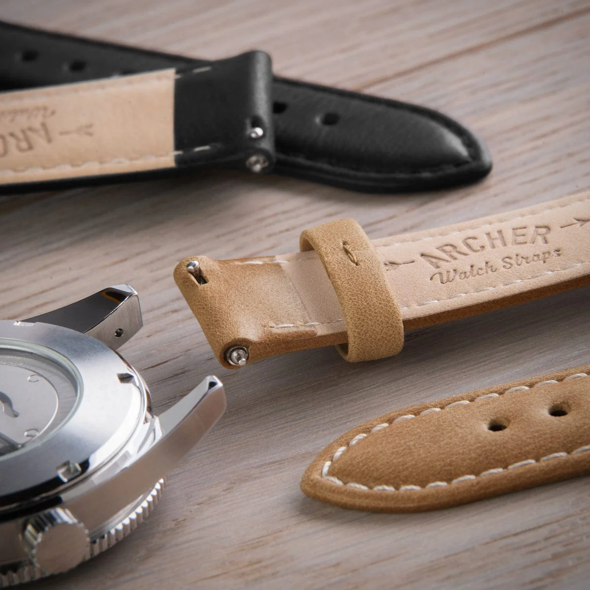 Quick Release Leather Watch Band - Camel Tan/Natural - Image 2