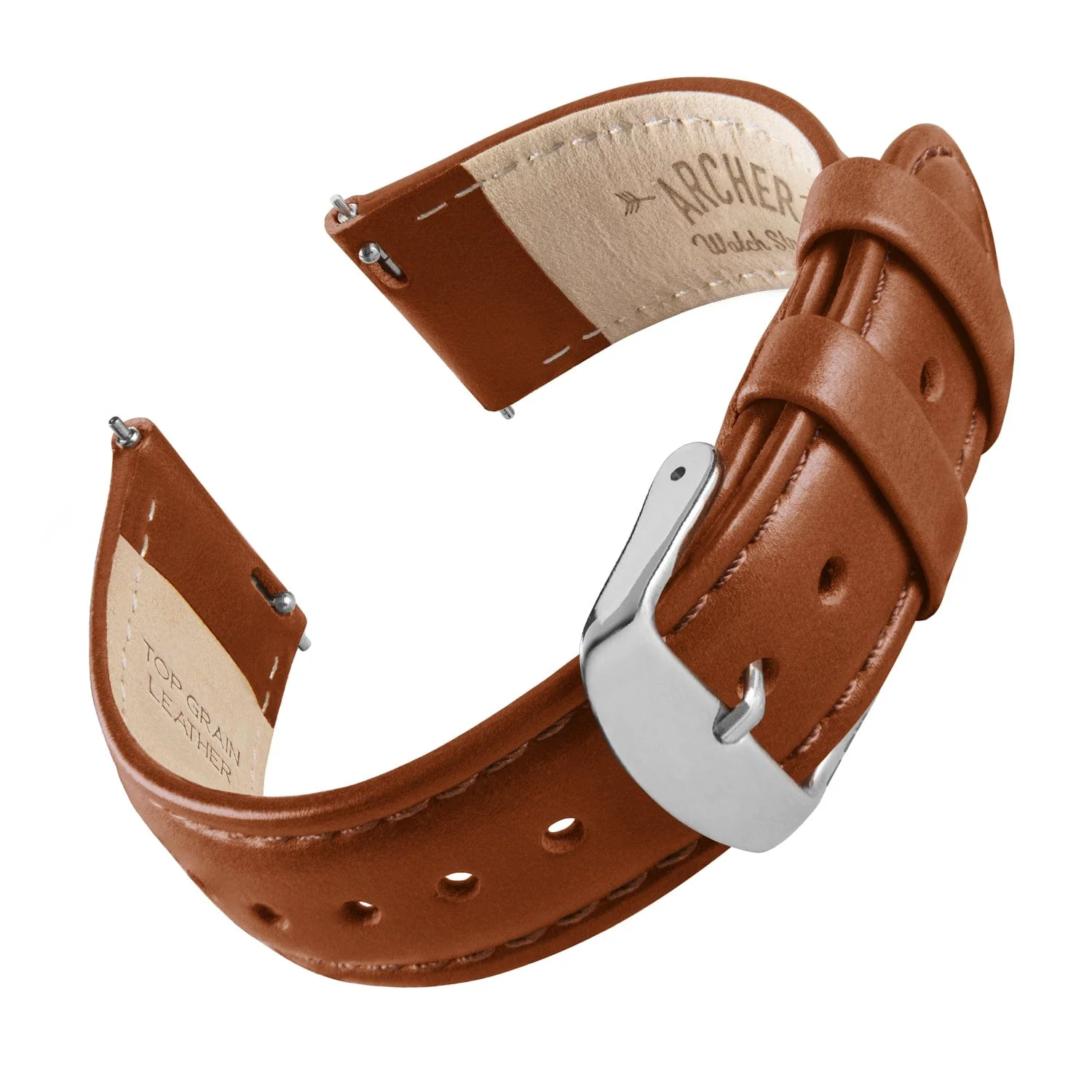 Quick Release Leather Watch Band - Cognac/Matched