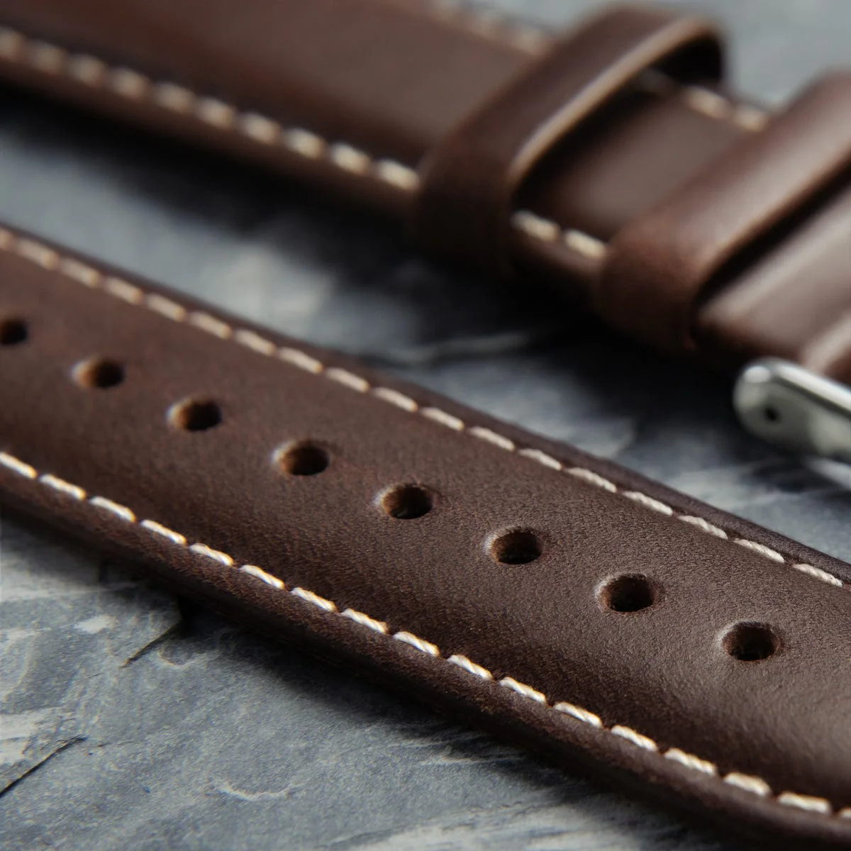 Quick Release Leather Watch Band - Dark Chestnut/Natural - Image 3