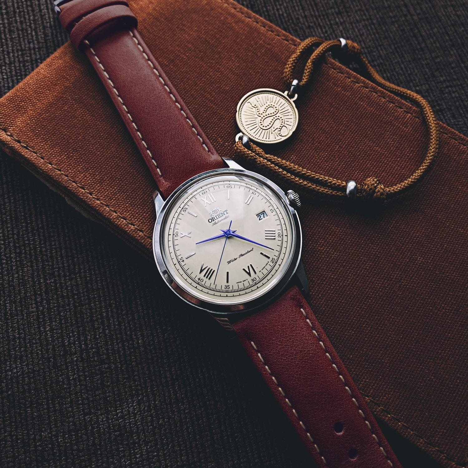 Quick Release Leather Watch Band - Mahogany/Natural - Image 3