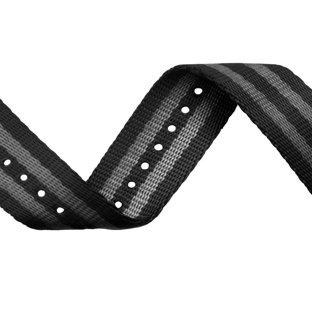 Seat Belt Nylon Military Style Watch Band - Black and Gray, Black Hardware - Image 5