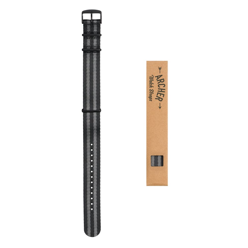 Seat Belt Nylon Military Style Watch Band - Black and Gray, Black Hardware - Image 6