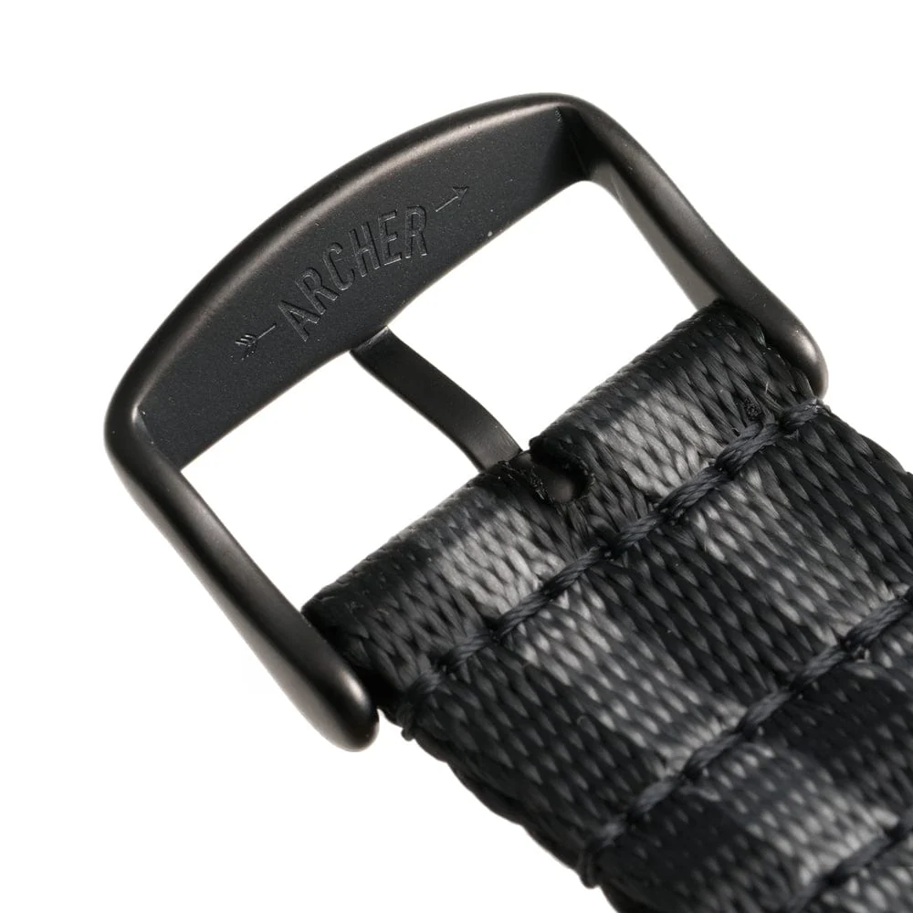 Seat Belt Nylon Military Style Watch Band - Black and Gray, Black Hardware - Image 7