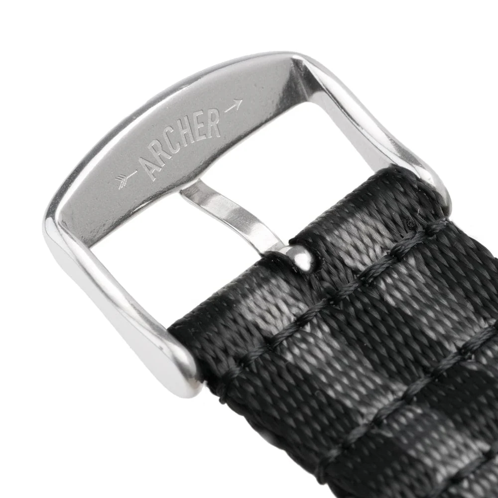 Seat Belt Nylon Military Style Watch Band - Black and Gray, Stainless Hardware - Image 7