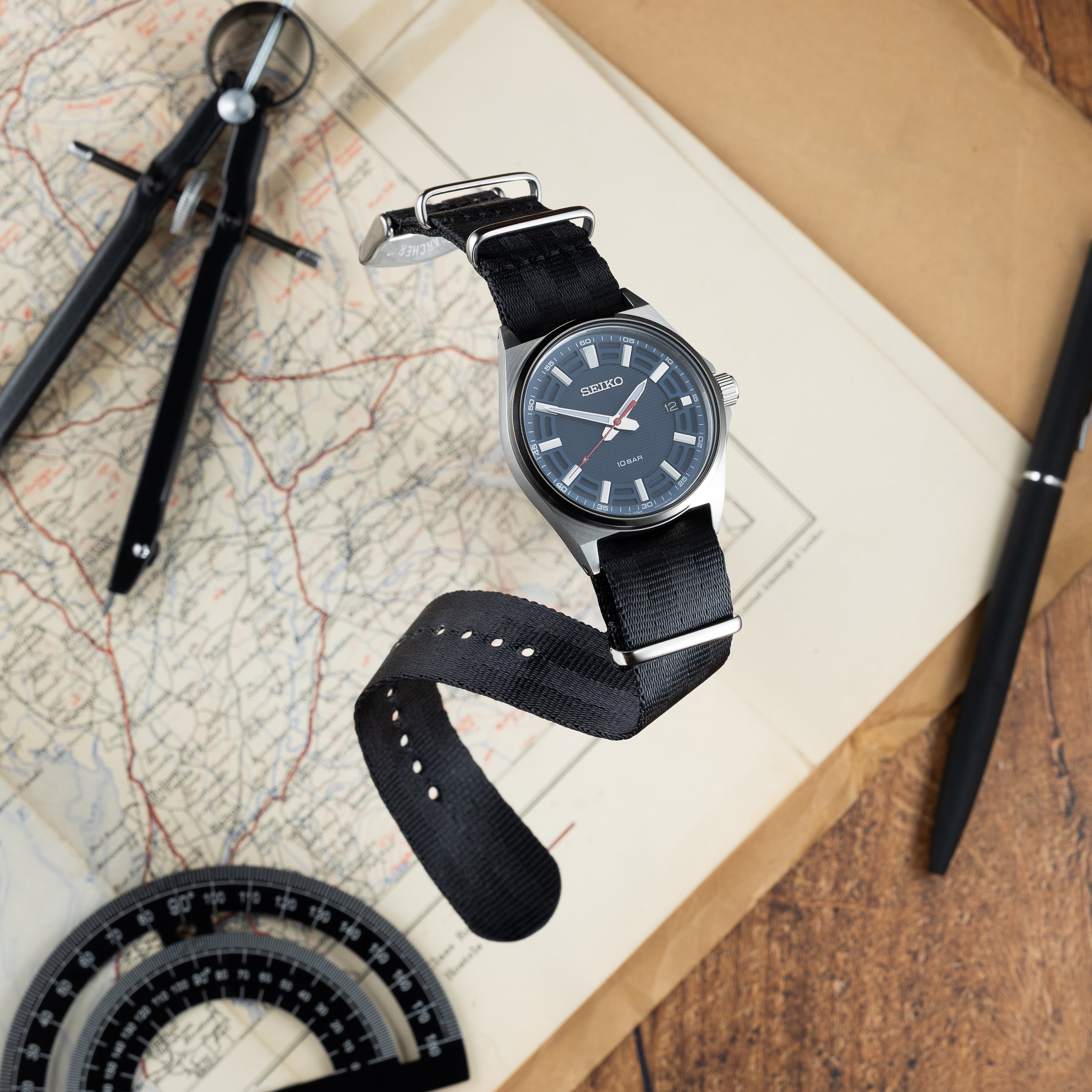 Seat Belt Nylon Military Style Watch Band - Black, Stainless Hardware - Image 3