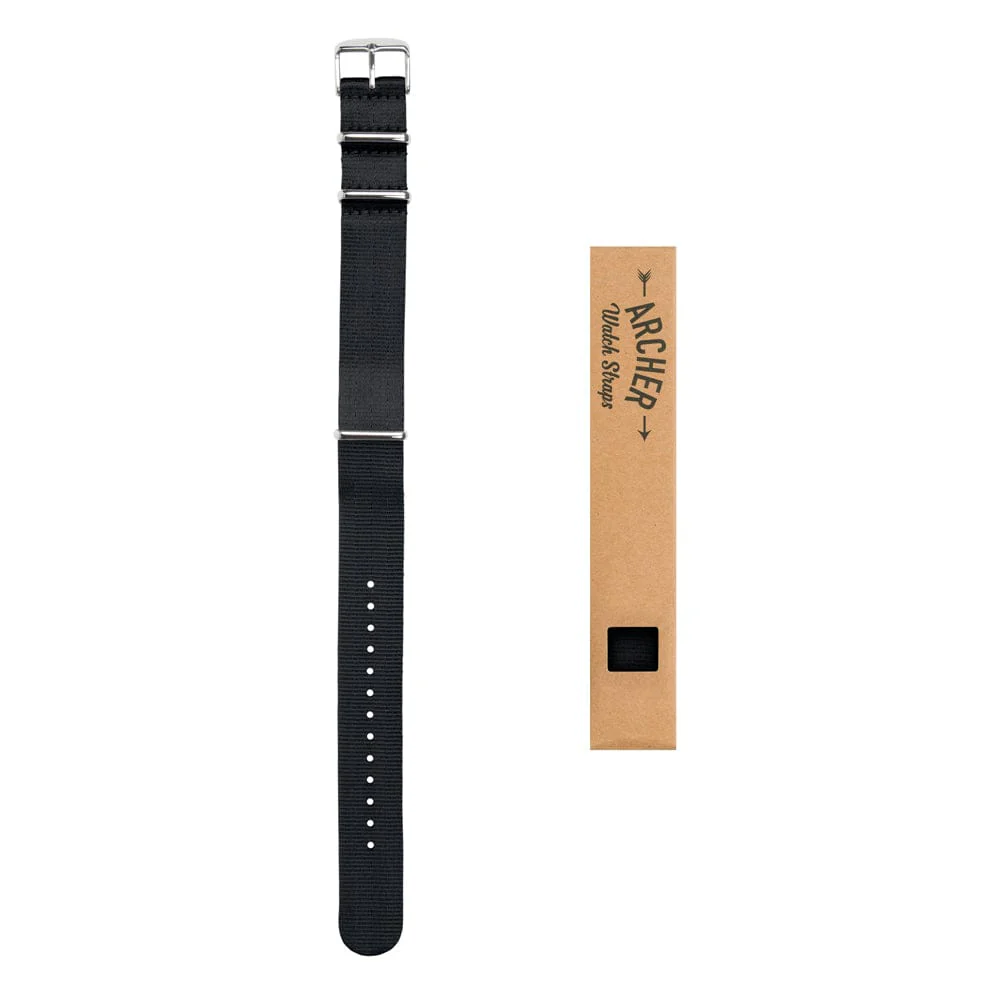 Seat Belt Nylon Military Style Watch Band - Black, Stainless Hardware - Image 6