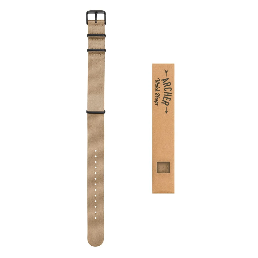 Seat Belt Nylon Military Style Watch Band - Khaki, Black Hardware - Image 6