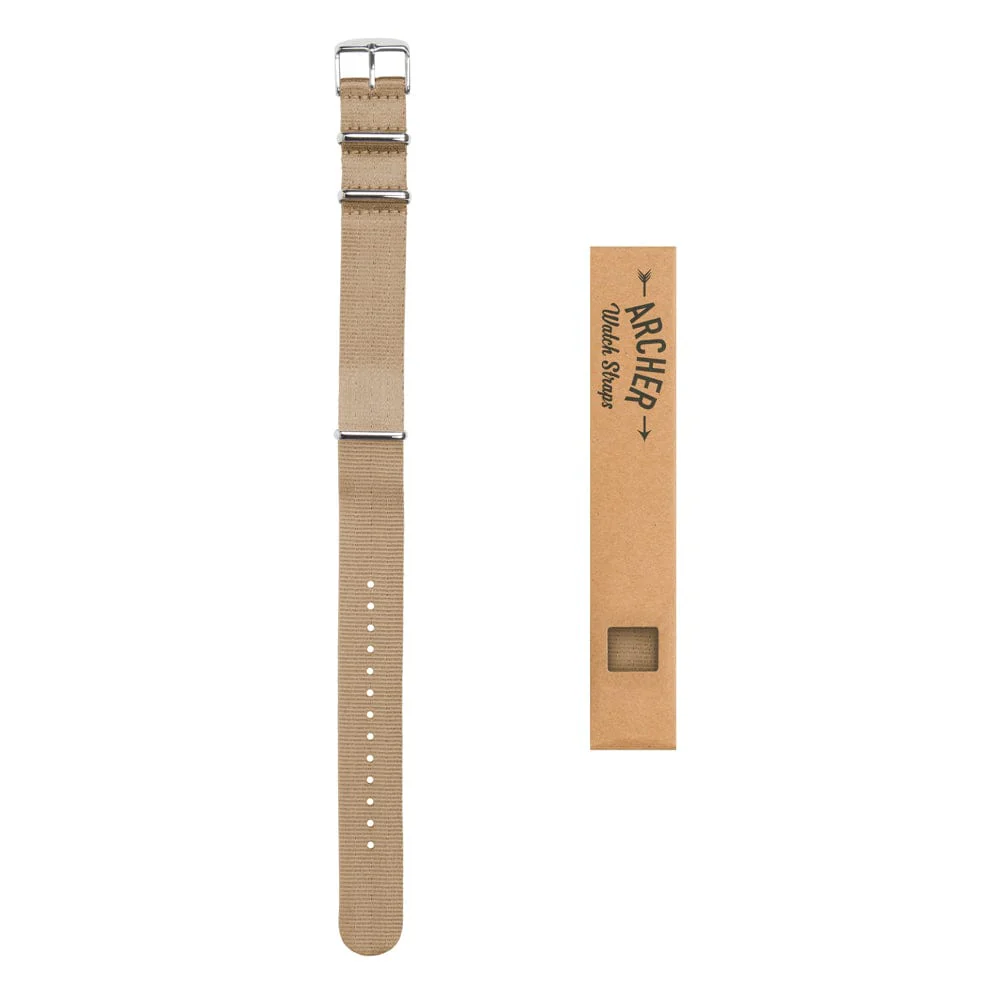 Seat Belt Nylon Military Style Watch Band - Khaki, Stainless Hardware - Image 6