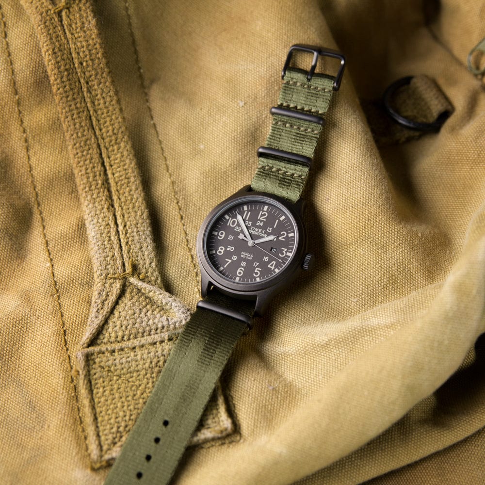 Seat Belt Nylon Military Style Watch Band - Olive, Black Hardware - Image 3
