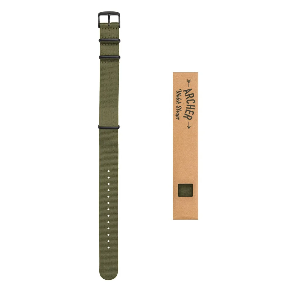 Seat Belt Nylon Military Style Watch Band - Olive, Black Hardware - Image 6