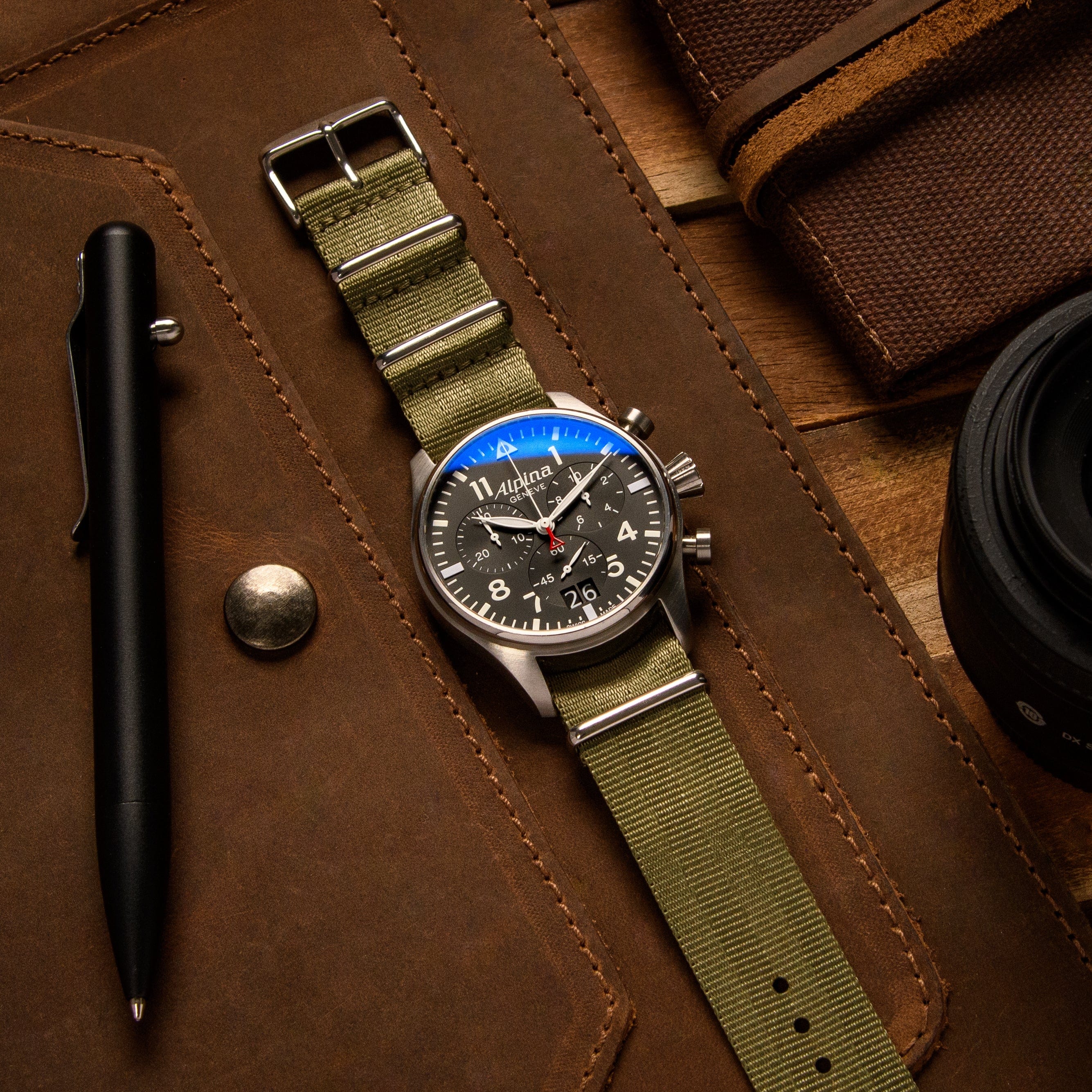 Seat Belt Nylon Military Style Watch Band - Olive, Stainless Hardware - Image 3