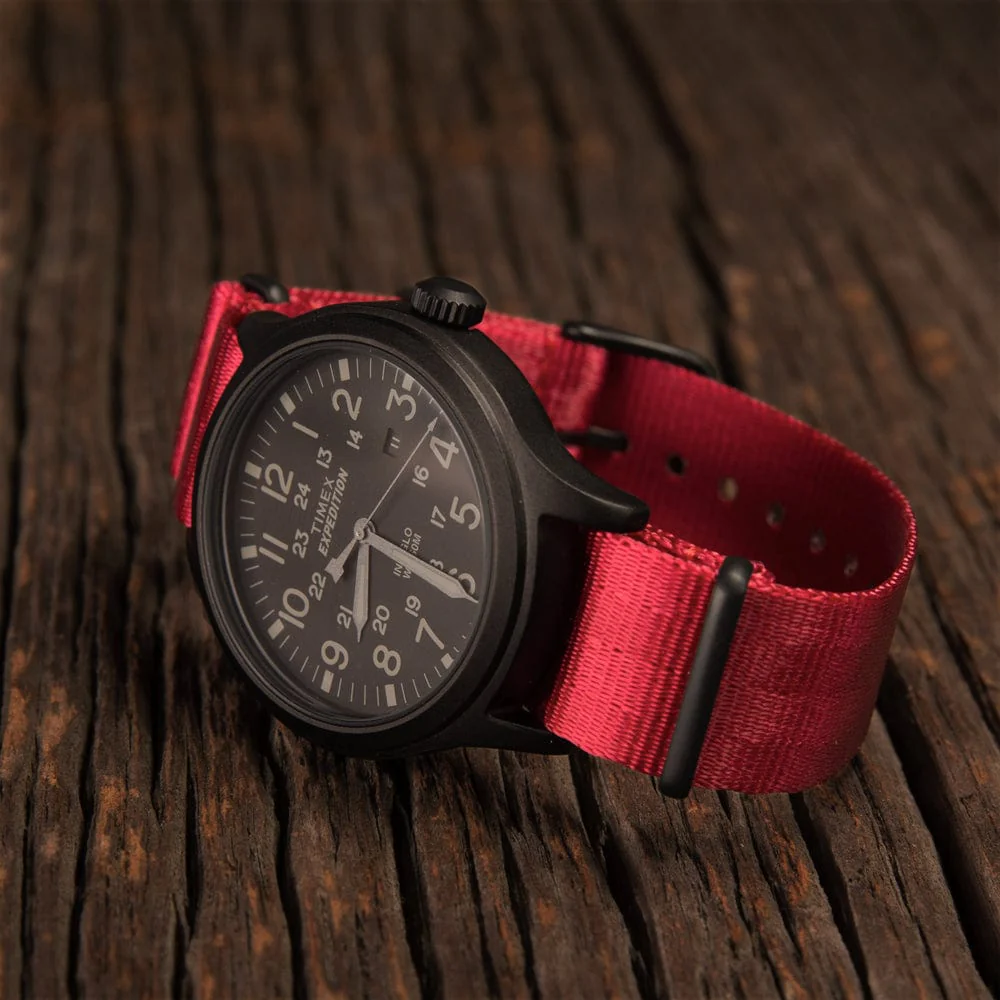 Seat Belt Nylon Military Style Watch Band - Red, Black Hardware - Image 3