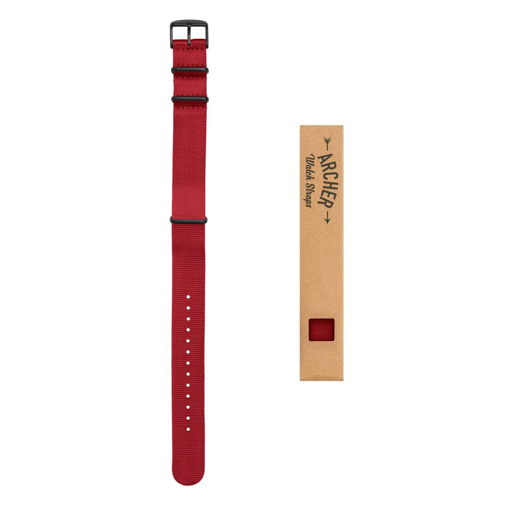Seat Belt Nylon Military Style Watch Band - Red, Black Hardware - Image 6
