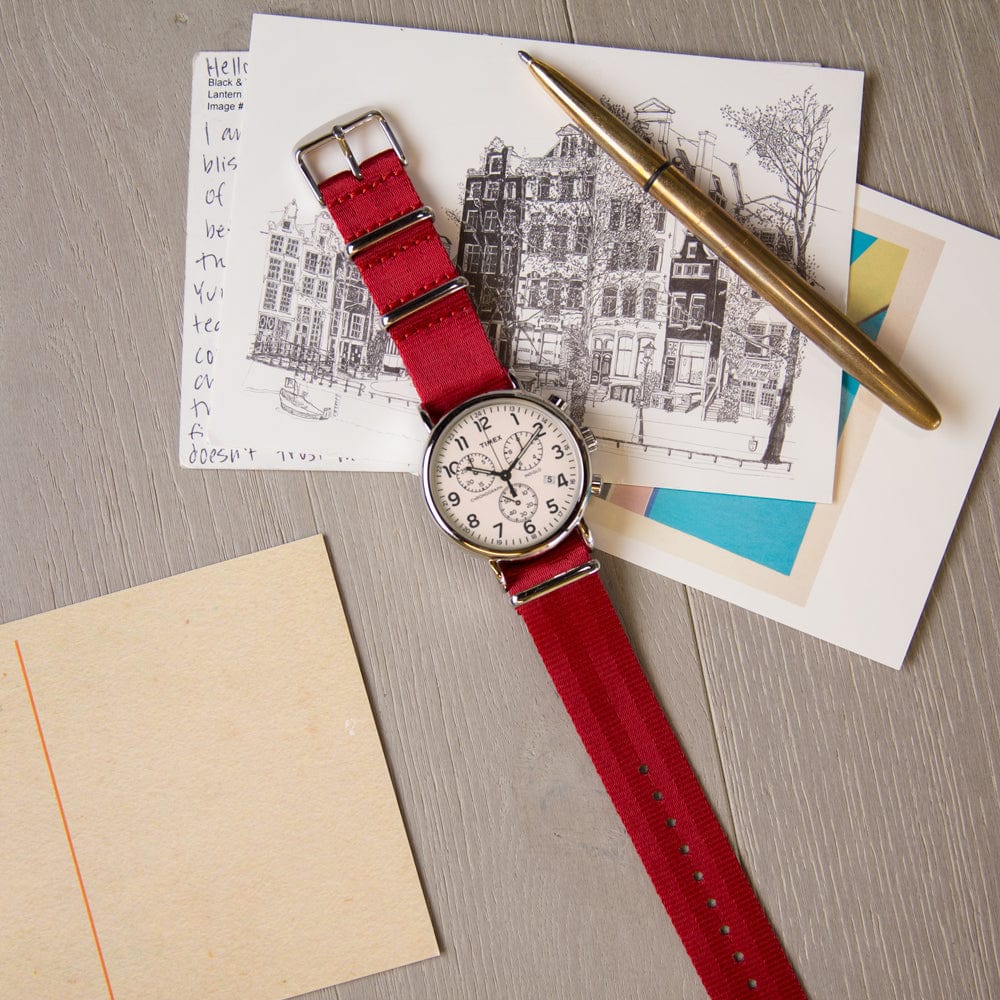 Seat Belt Nylon Military Style Watch Band - Red, Stainless Hardware - Image 3