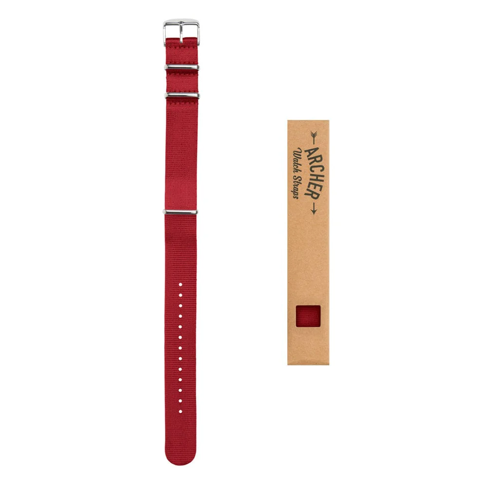 Seat Belt Nylon Military Style Watch Band - Red, Stainless Hardware - Image 6